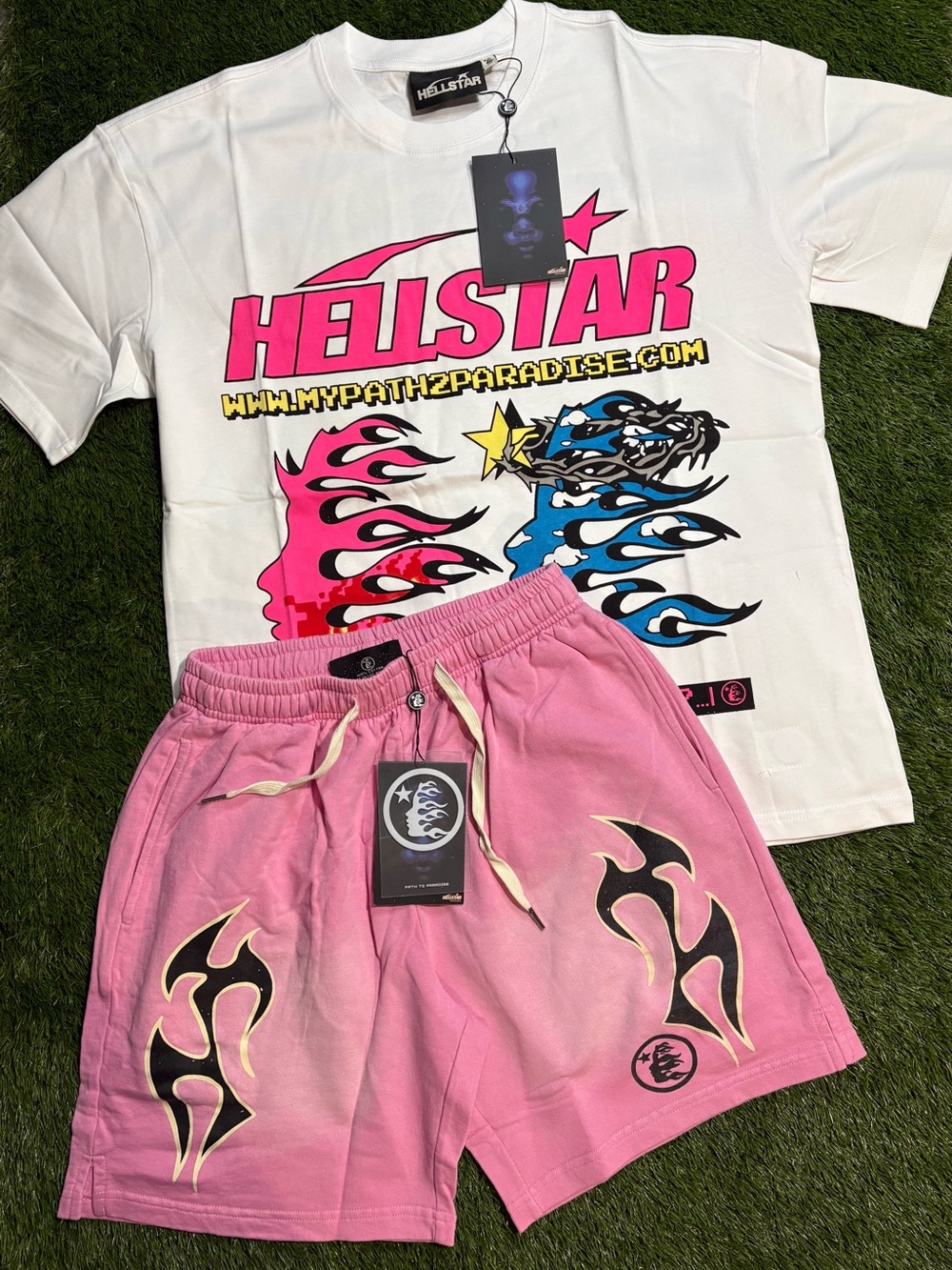 Hellstar Pink Tribal-Graphic Athletic Men’s Shorts